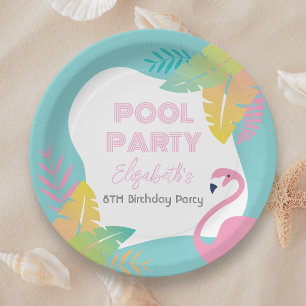 Rosa Flamingo Tropische Poolparty Geburtstag Pappteller