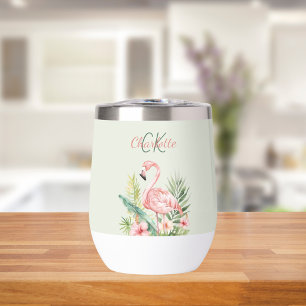 Rosa Flamingo tropische Sommer Monogramm Salbei gr