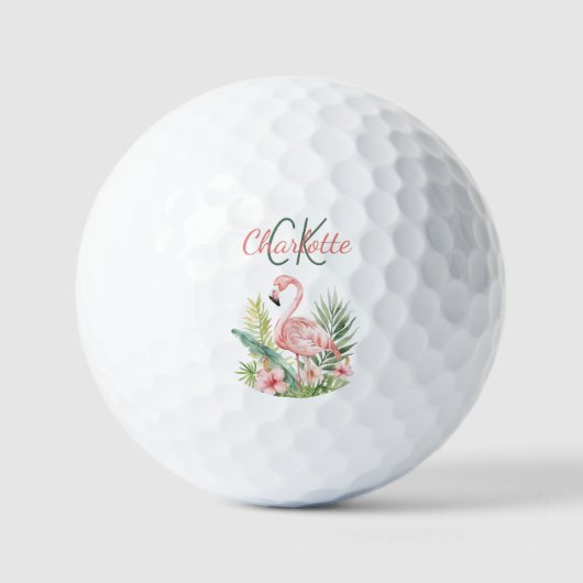 Rosa Flamingo tropische Sommermonogramm Golfball (Vorderseite)