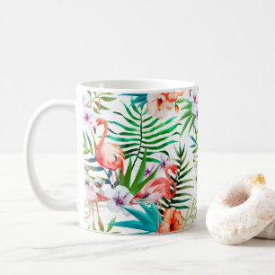 Rosa Flamingo-tropischer BlumenBlumenChic Kaffeetasse