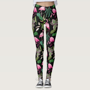 Rosa Flamingo tropischer botanischer schwarzer Hin Leggings