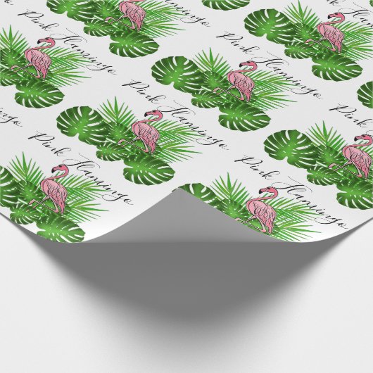 Rosa Flamingo, tropischer Dschungel Verlassen Geschenkpapier (Ecke)
