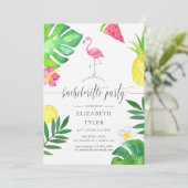 Rosa Flamingo tropischer exotischer Junggeselinnen Einladung (Stehend Vorderseite)