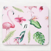 Rosa Flamingo Tropischer Hibiskus Blühender Spaß Mousepad (Vorne)
