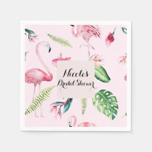 Rosa Flamingo Tropischer Hibiskus Blumenparty Serviette