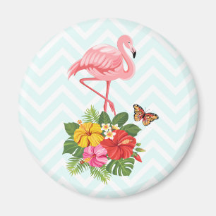 Rosa Flamingo & Tropischer Hibiskus Fantasie Magnet