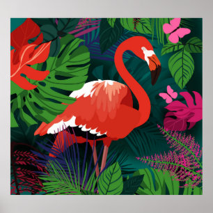 Rosa Flamingo: Tropischer Schmetterling Harmonie. Poster
