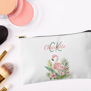 Rosa Flamingo tropischer Sommer Monogramm Zubehörtasche