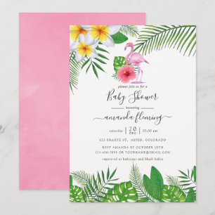 Rosa Flamingo Tropisches Aquarell Mädchen Baby Sho Einladung