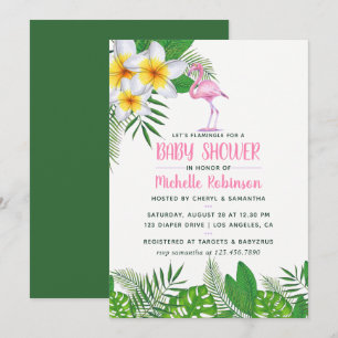 Rosa Flamingo Tropisches Aquarell Mädchen Baby Sho Einladung