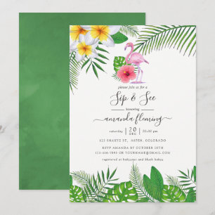 Rosa Flamingo Tropisches Aquarell Mädchen Sip and  Einladung