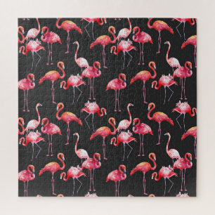 Rosa Flamingo: tropisches Aquarellmuster. Puzzle