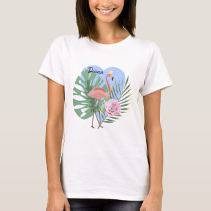 Rosa Flamingo tropisches Blatt Palm T-Shirt