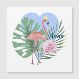 Rosa Flamingo tropisches Blatt Palme Magnetkarte