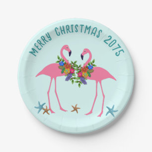 Rosa Flamingo-Tropisches-Christmas Nachricht Pappteller