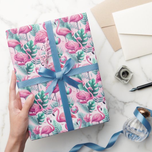 Rosa Flamingo tropisches Design Geschenkpapier (Schenken)
