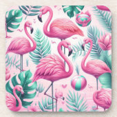 Rosa Flamingo tropisches Design Getränkeuntersetzer (Vorderseite)