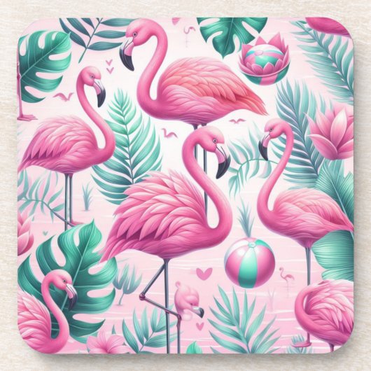 Rosa Flamingo tropisches Design Getränkeuntersetzer (Vorderseite)