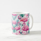 Rosa Flamingo tropisches Design Kaffeetasse (VorderseiteRechts)