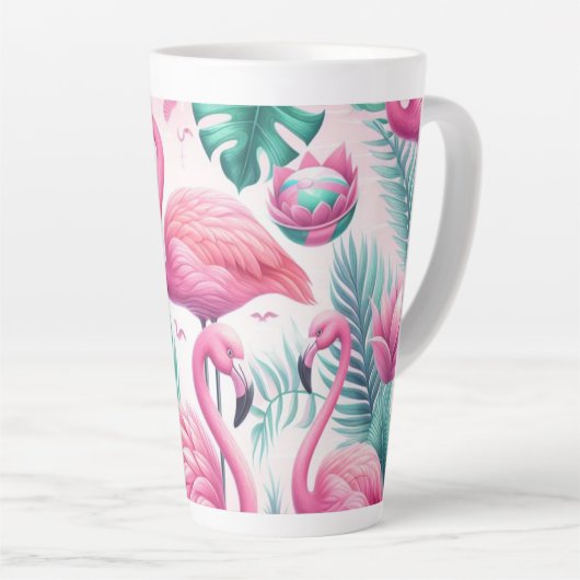 Rosa Flamingo tropisches Design Milchtasse (Rechte Ecke)