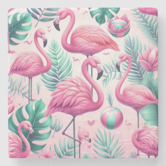 Rosa Flamingo tropisches Design Steinuntersetzer (Vorderseite)