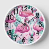 Rosa Flamingo tropisches Design Uhr (Vorderseite)