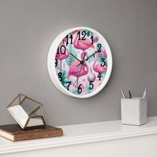 Rosa Flamingo tropisches Design Uhr (Büro)
