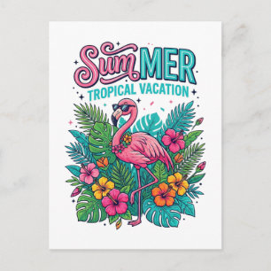 Rosa Flamingo Tropisches Floral - Sommerurlaub  Feiertagspostkarte