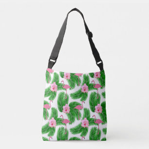 Rosa Flamingo Tropisches Florales Sommerfeeling Tragetaschen Mit Langen Trägern