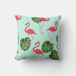 Rosa Flamingo Tropisches grünes Leaf reversible Kissen