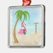 Rosa Flamingo Tropisches Holiday Ornament Aus Metall (Links)