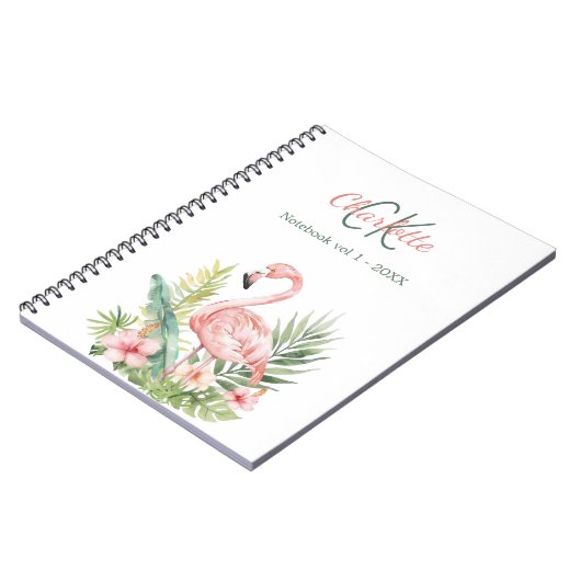 Rosa Flamingo tropisches Monogramm Notizblock (Linke Seite)