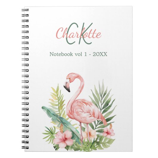 Rosa Flamingo tropisches Monogramm Notizblock (Vorderseite)