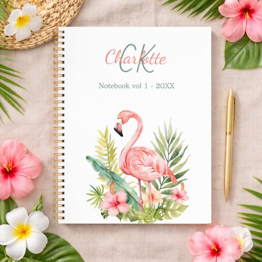 Rosa Flamingo tropisches Monogramm Notizblock