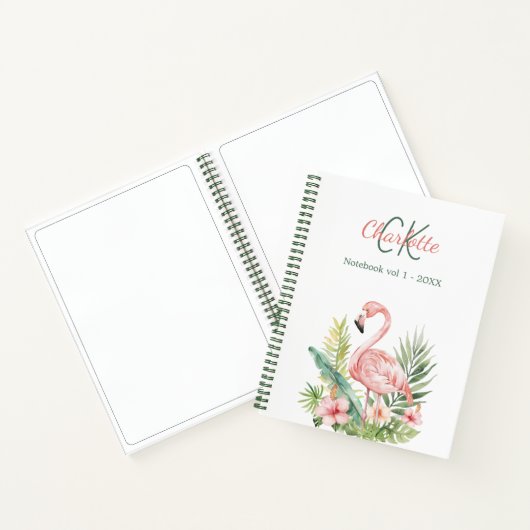 Rosa Flamingo tropisches Monogramm Notizblock (Innenseite)