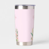 Rosa Flamingo tropisches Monogramm Thermobecher (Links)