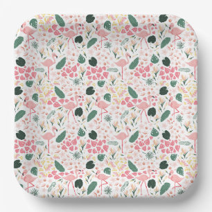 Rosa Flamingo tropisches Muster Papierplatte Pappteller
