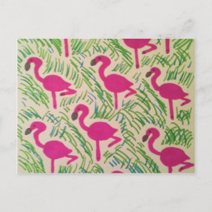 Rosa Flamingo-tropisches Muster Postkarte