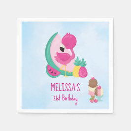 Rosa Flamingo Tropisches Obst und Eis Creme Geburt Serviette