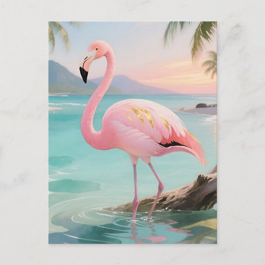 Rosa Flamingo Tropisches Paradies Postkarte (Vorderseite)