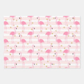 Rosa Flamingo tropisches Streifenmuster Geschenkpapier Set (Vorderseite)