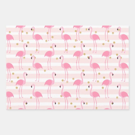 Rosa Flamingo tropisches Streifenmuster Geschenkpapier Set (Vorderseite)
