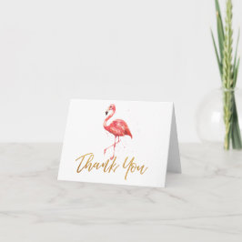 Rosa Flamingo Tropisches Wasser Gold Dankeskarte