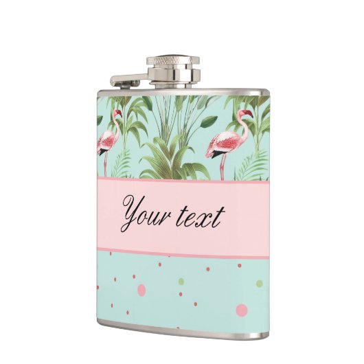 Rosa Flamingo-Tupfen Flachmann (Links)