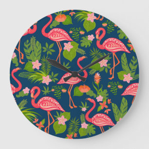 Rosa Flamingo: Türkis gestreift Vintage Große Wanduhr