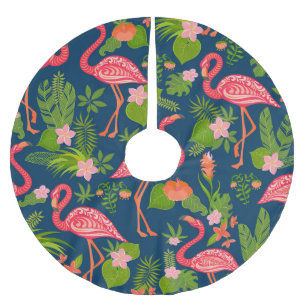 Rosa Flamingo: Türkis Streifen Vintag Polyester Weihnachtsbaumdecke