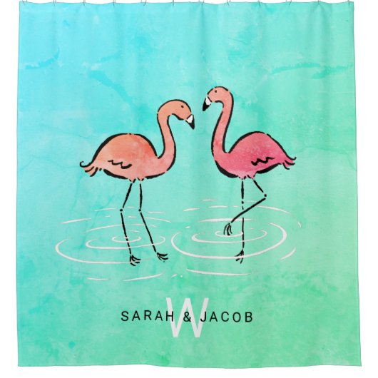 Rosa Flamingo Turquoise Duschvorhang (Vorderseite)