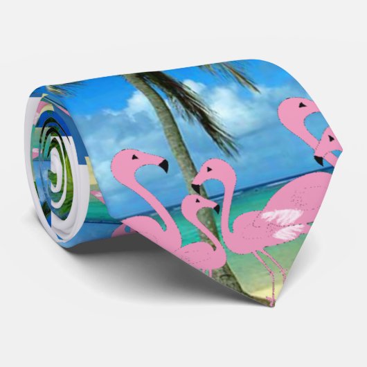 Rosa Flamingo-u. der Palme-Männer Krawatte (Gerollt)