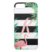 Rosa Flamingo u. schwarze Streifen mit Monogramm Case-Mate iPhone Hülle (Rückseite)