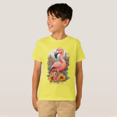 Rosa Flamingo umgeben von Blume T-Shirt (Vorne ganz)
